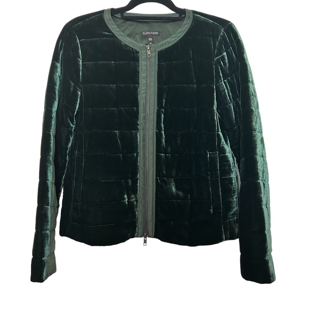 Eileen Fisher Emerald Green Fully Lined Quilted Zip Front Jacket Sz.S/P